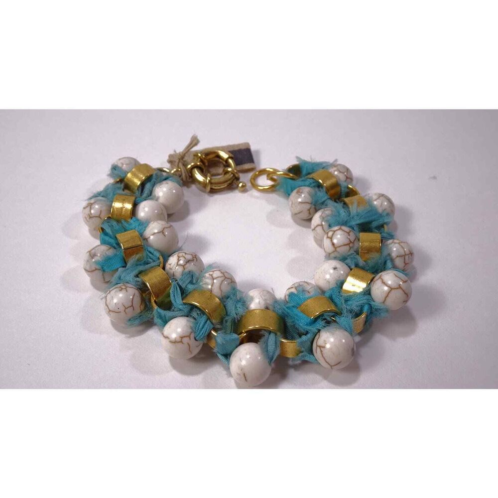 Neiman Marcus Lee Angel Women's Howlite Brass Turq Fringe Bracelet NWT 240